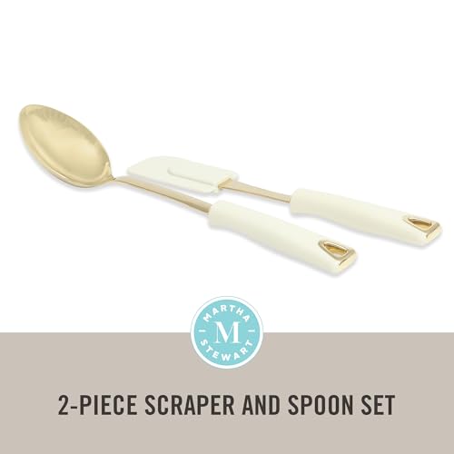 Martha Stewart Lockton 2-Piece Stainless Steel & Nylon Kitchen Scraper and Spoon Set for Linen Tableware - Easy Cleanup,