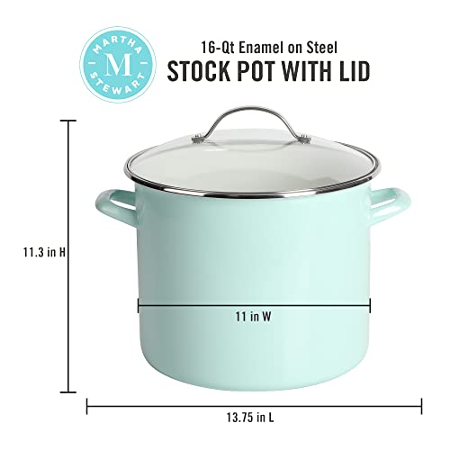Martha Stewart Thayer 12-Quart Enamel On Steel Scratch Resistant Stock Pot for Cooking - Martha Blue
