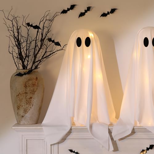 Halloween Decorations 2 Packs Spooky Ghosts with String Lights - Scary Ghost for Indoor Party Home Kitchen Room Fireplac
