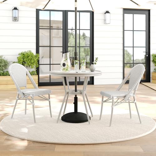 Martha Stewart Lily Pond 3 Piece Gray and White Woven Rattan Indoor-Outdoor Bistro Set for Patio and Patio Gray Woodgrai