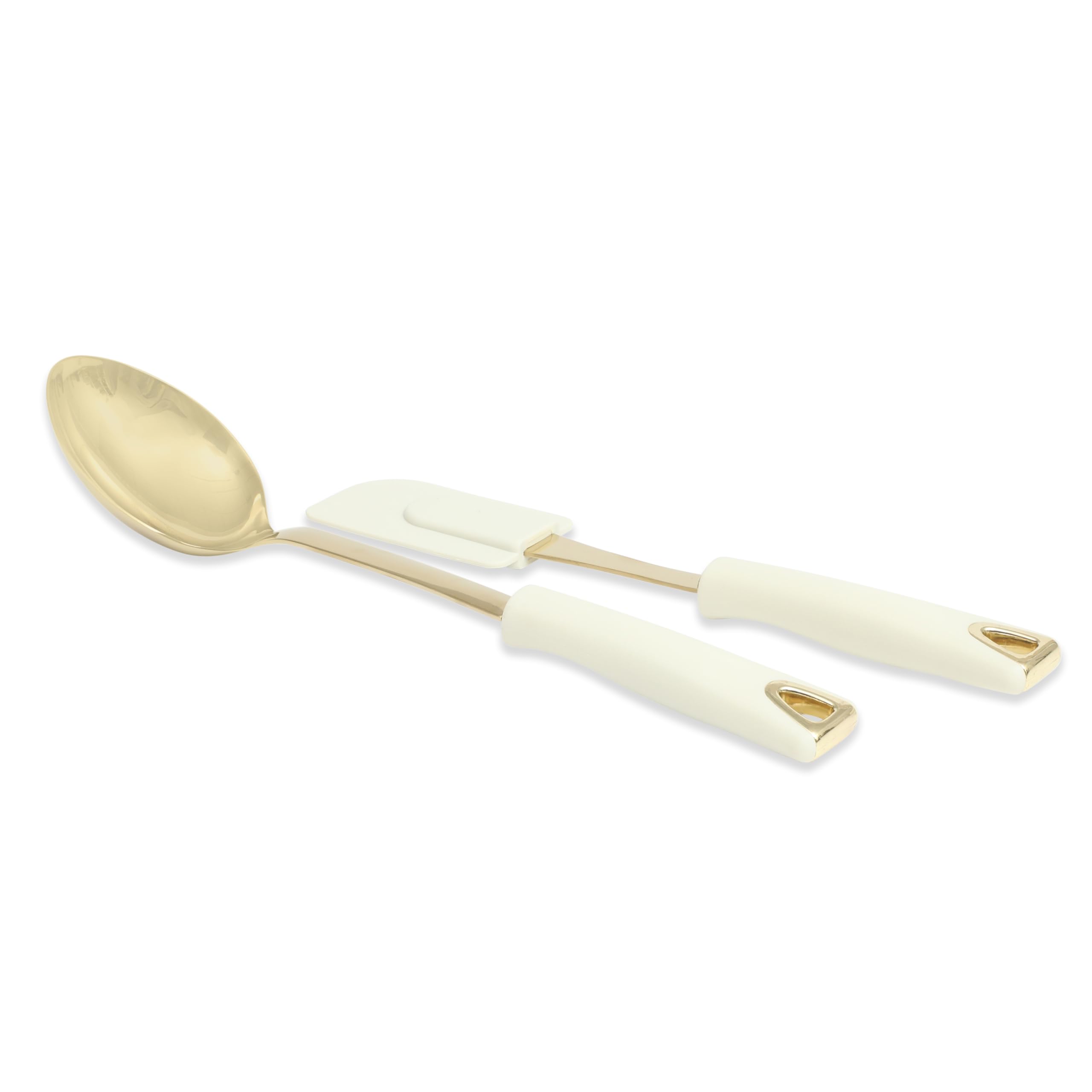 Martha Stewart Lockton 2-Piece Stainless Steel & Nylon Kitchen Scraper and Spoon Set for Linen Tableware - Easy Cleanup,