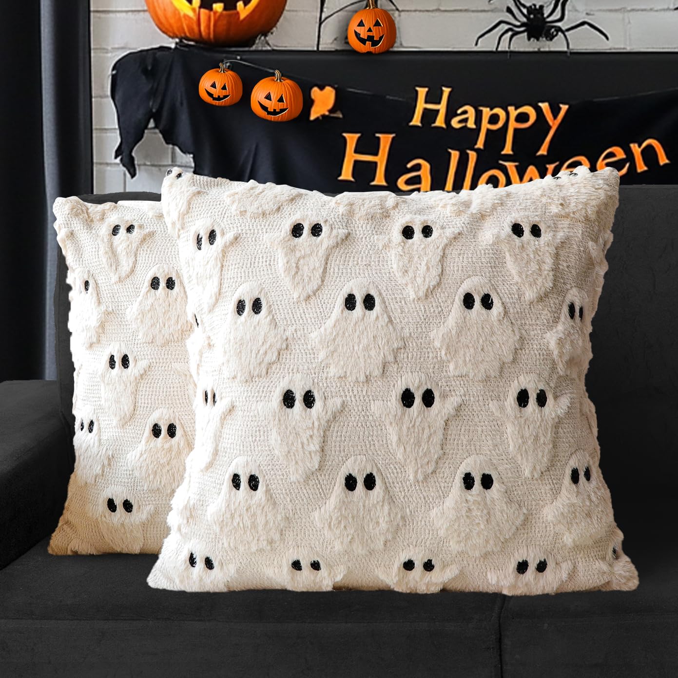 4TH Emotion Beige Soft Plush Ghost Decorative Pillow Covers for Fall Autumn Holiday Home Decorations  
4TH Emotion Faux 
