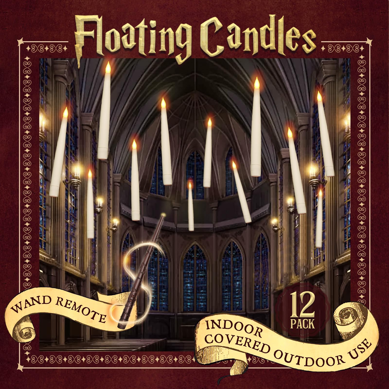 Oriental Cherry Floating Candles with Wand - Halloween Decor - 12 Pcs Magic Flickering Warm Light Flameless LED Candle f